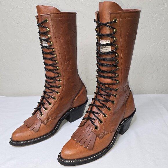 OLATHE Women's Vintage Brown Leather Lace Up Kiltie Packer Boots Size 5 B - Picture 5 of 12